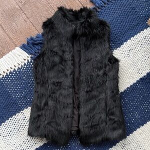 White House Black Market Black Faux Fur Vest